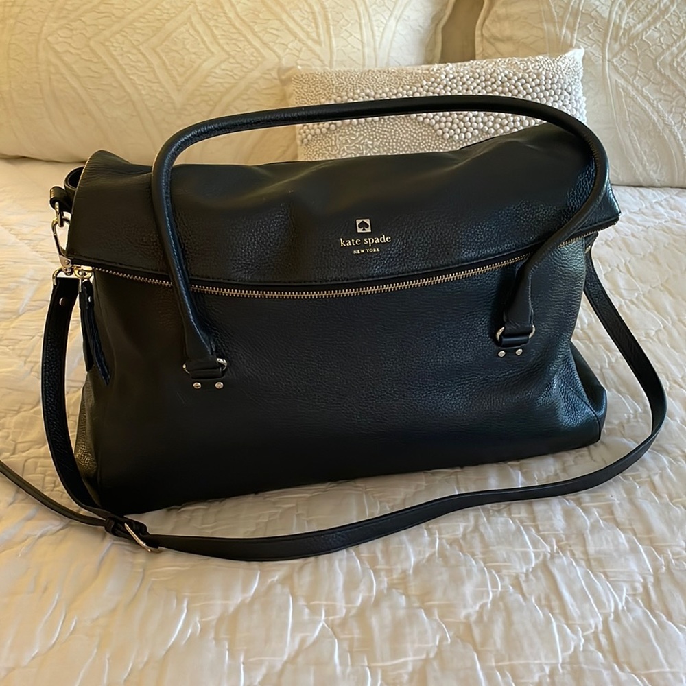 Black Leather Kate Spade Overnight Bag